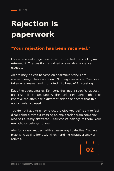 An actual page from the guide: Rejection is paperwork